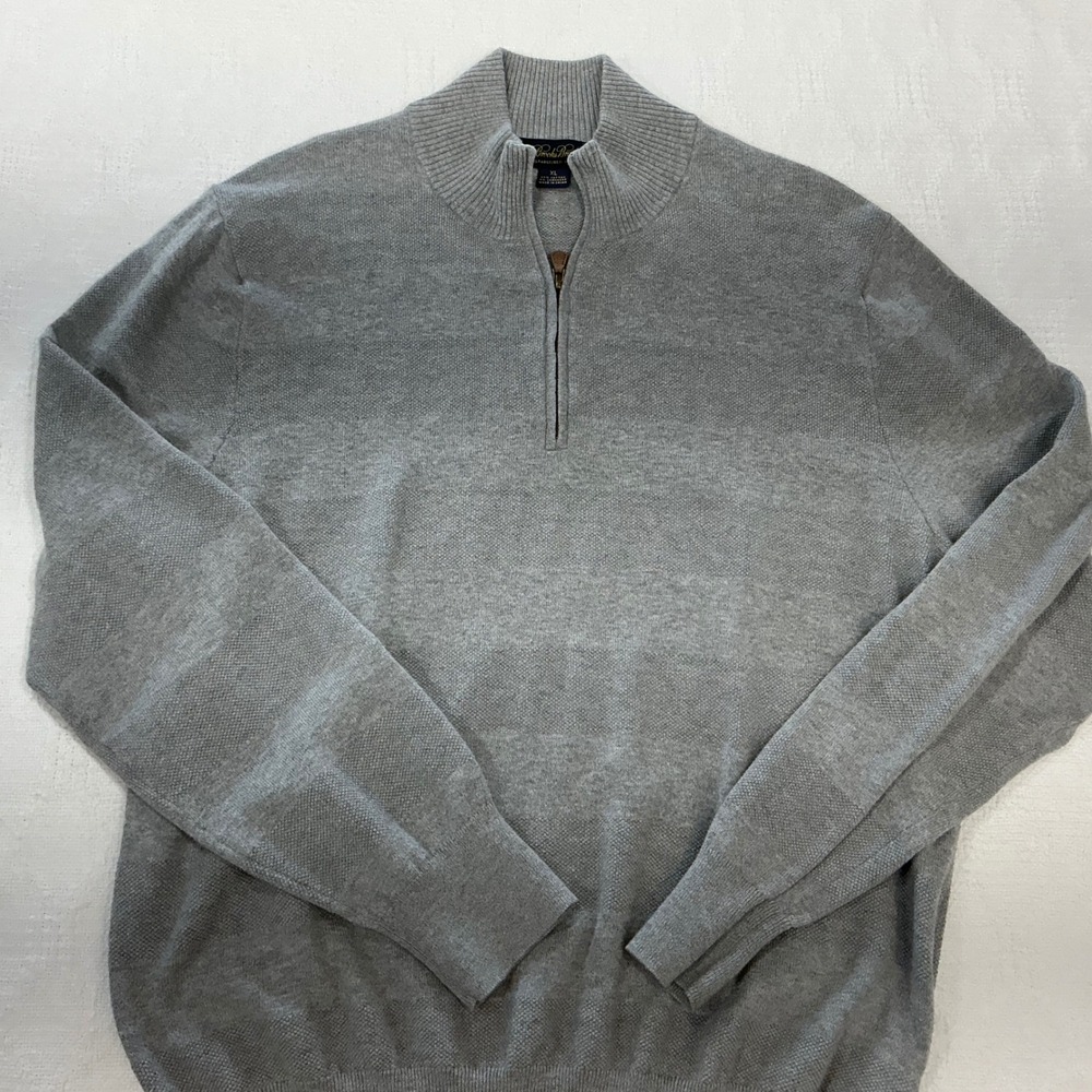Brooks Brothers‎ Mens XL Grey Cotton Cashmere Blend Quarter Zip Sweater Pullover